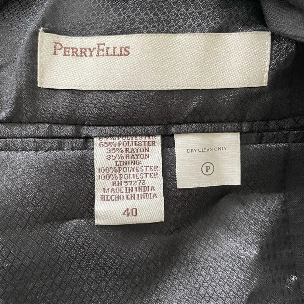 Perry Ellis Vintage 90's Three Button Black Textured Suit Jacket - Size 40